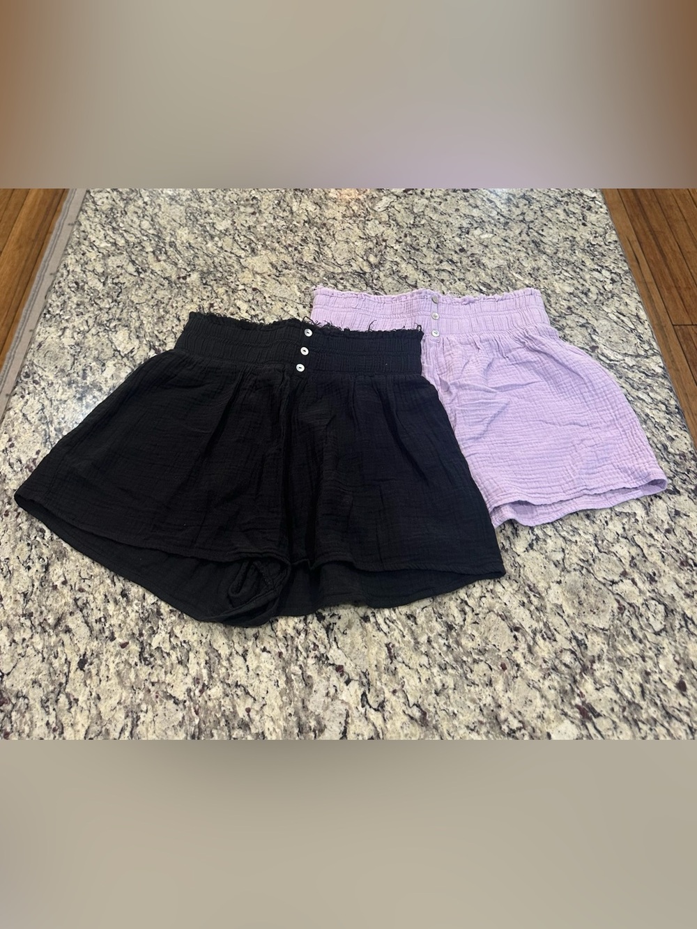 Mossimo Supply Co. Smocked High-Waist Shorts in Black & Lavender.